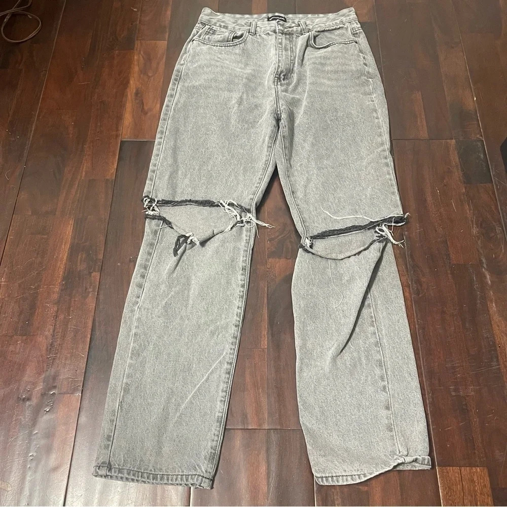Pretty Little Thing Jeans Us 10 UK 14 High Rise Straight Distressed Women’s